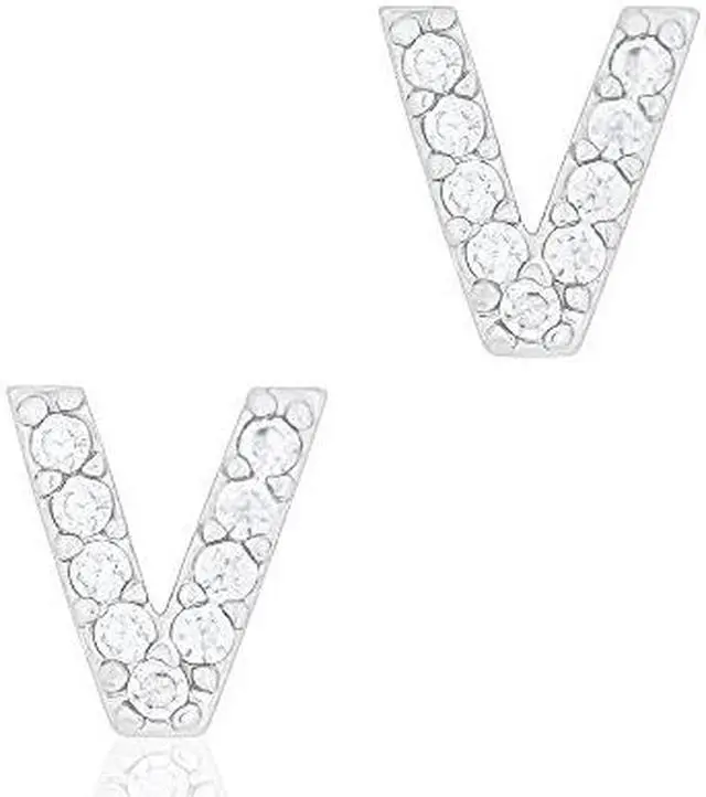 Main image of 18k White Gold Plated "V" Shaped Victory Cubic Zirconia Stud Earrings by Orrous & Co.