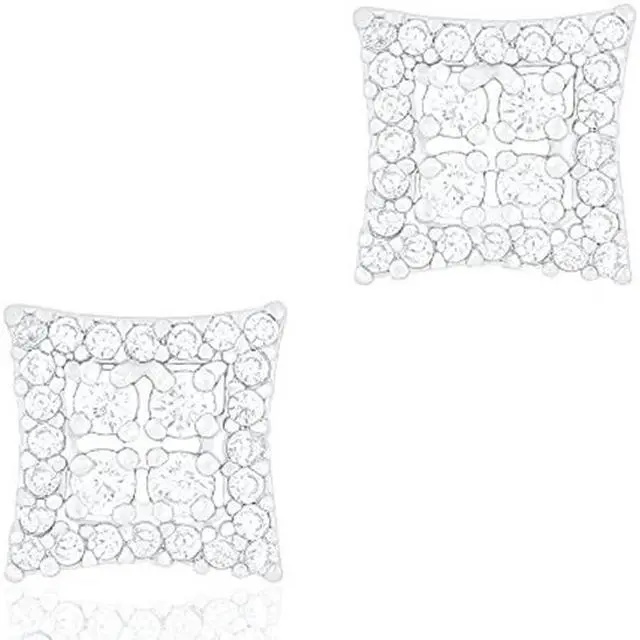 Main image of 18k White Gold Plated Cubic Zirconia Square Unisex Stud Earrings by ORROUS & CO