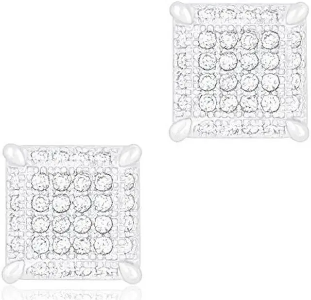 Main image of 18k White Gold Plated Cubic Zirconia Ice Cube Dice Shape Unisex Stud Earrings by ORROUS & CO
