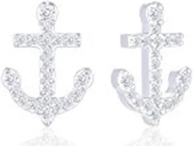 Main image of 18k White Gold Plated Cubic Zirconia Anchor Stud Earrings by Orrous & Co