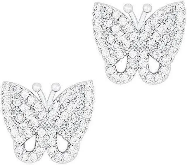 Main image of 18k White Gold Plated Cubic Zirconia Butterfly Stud Earrings by ORROUS & CO