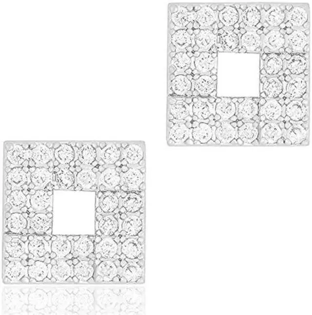 Main image of 18k White Gold Plated Cubic Zirconia Hollow Square Unisex Stud Earrings by ORROUS & CO