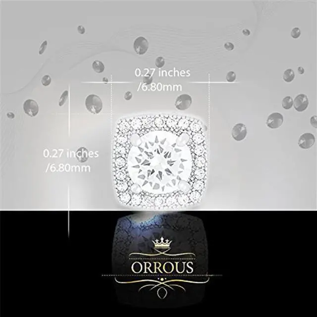 Alt view image 3 of 4 - 18k White Gold Plated Cubic Zirconia Cushion Shape Halo Stud Earrings (1.45 carats) by Orrous & Co.