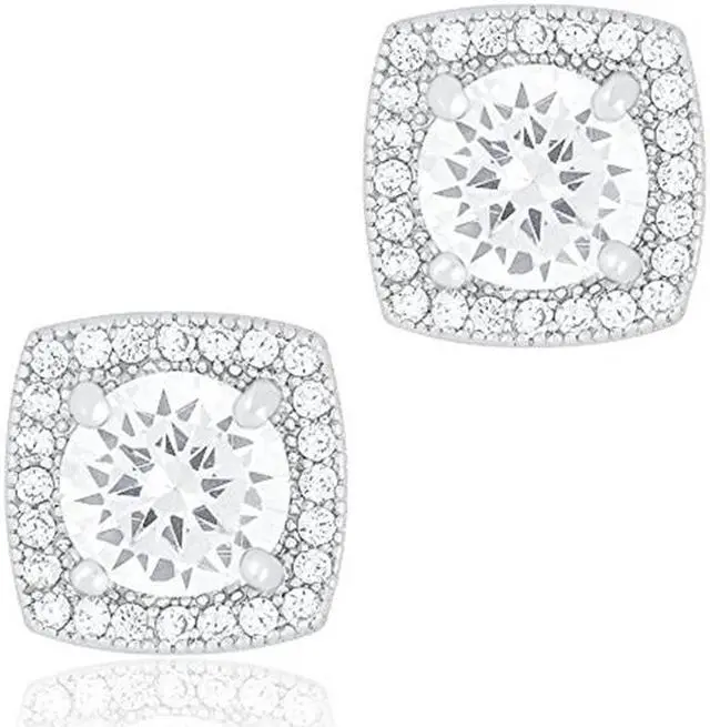 Main image of 18k White Gold Plated Cubic Zirconia Cushion Shape Halo Stud Earrings (1.45 carats) by Orrous & Co.