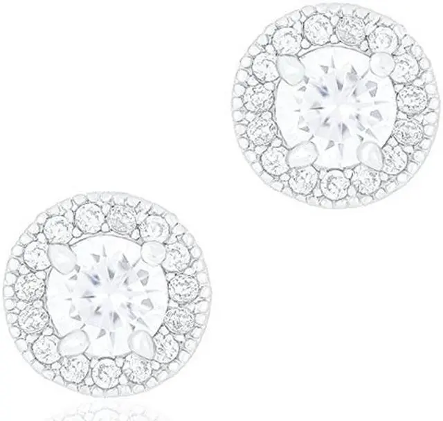Main image of 18k White Gold Plated Cubic Zirconia Round Halo Stud Unisex Earrings (0.50 carats) by Orrous & Co.