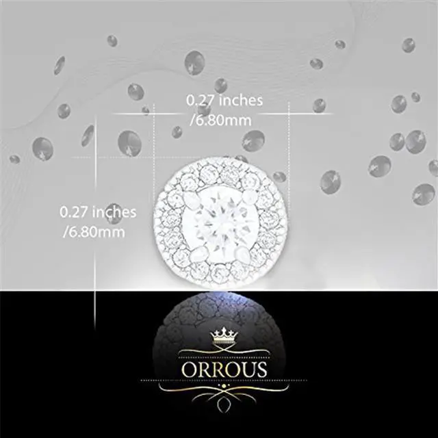 Alt view image 3 of 4 - 18k White Gold Plated Cubic Zirconia Round Halo Stud Unisex Earrings (0.50 carats) by Orrous & Co.