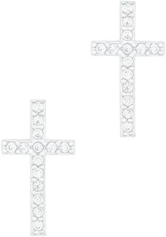 Main image of 18k White Gold Plated Cubic Zirconia Cruciform Cross Stud Earrings by Orrous & Co.
