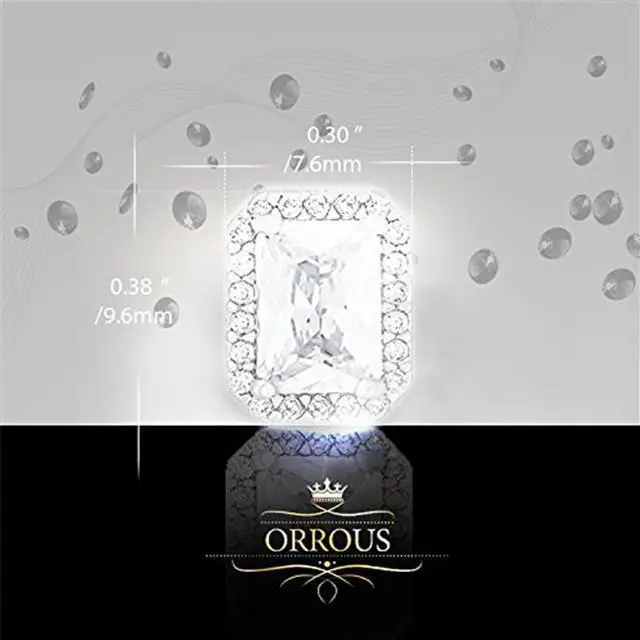 Alt view image 3 of 4 - 18k White Gold Plated Cubic Zirconia Emerald Cut Halo Stud Earrings (1.65 carats) by ORROUS & CO