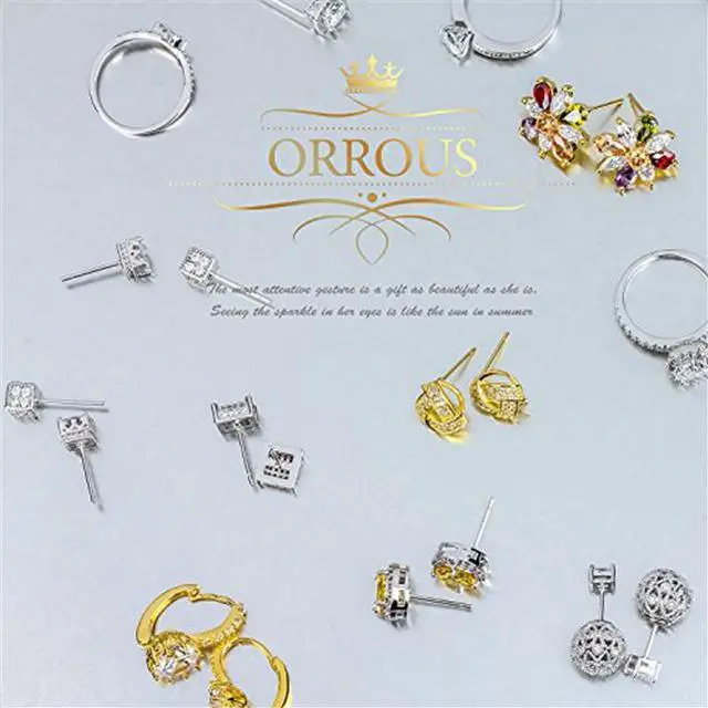 Alt view image 4 of 4 - 18k White Gold Plated Cubic Zirconia Emerald Cut Halo Stud Earrings (1.65 carats) by ORROUS & CO