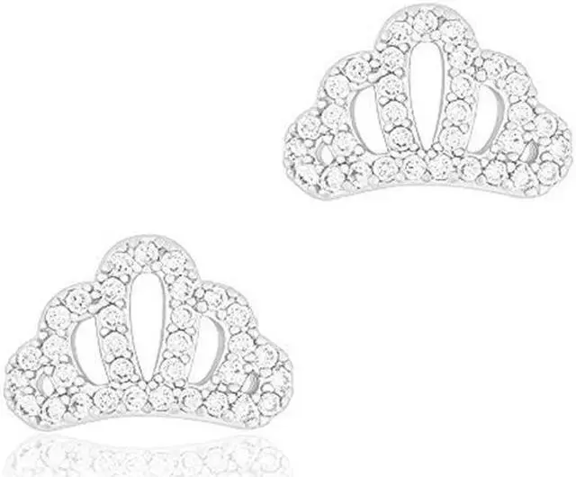 Main image of 18k White Gold Plated Cubic Zirconia Crown Stud Earrings by ORROUS & CO