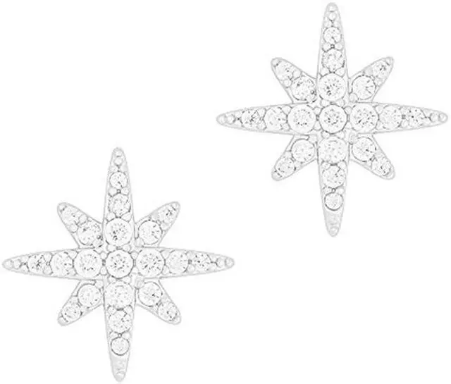 Main image of 18k White Gold Plated Cubic Zirconia Compass Rose Stud Earrings by ORROUS & CO