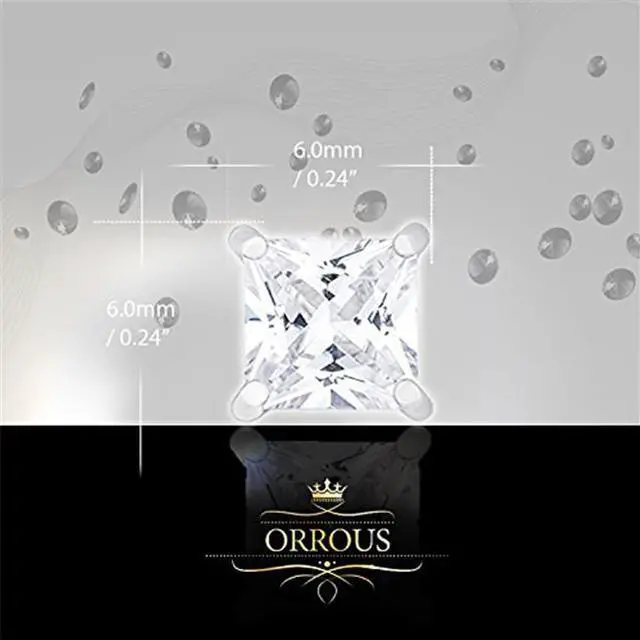 Alt view image 3 of 3 - 18k White Gold Plated Cubic Zirconia Princess Cut Unisex Solitaire Stud Earrings (2.00 carats) by Orrous & Co.