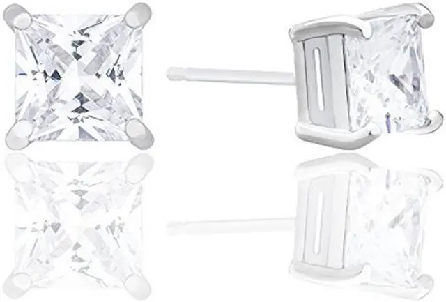 Alt view image 2 of 3 - 18k White Gold Plated Cubic Zirconia Princess Cut Unisex Solitaire Stud Earrings (2.00 carats) by Orrous & Co.