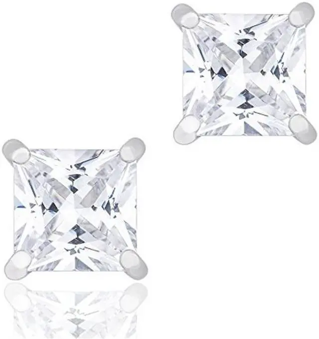 Main image of 18k White Gold Plated Cubic Zirconia Princess Cut Unisex Solitaire Stud Earrings (2.00 carats) by Orrous & Co.