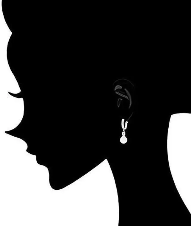 Alt view image 2 of 4 - 18k Gold Plated Round Simulated Shell Pearl with Cubic Zirconia Accent Drop Earrings (9-9.5 mm)