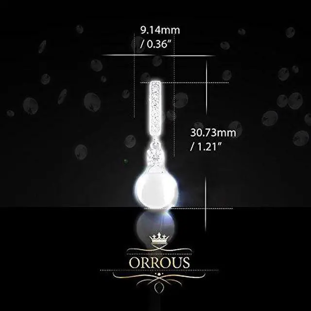 Alt view image 3 of 4 - 18k Gold Plated Round Simulated Shell Pearl with Cubic Zirconia Accent Drop Earrings (9-9.5 mm)