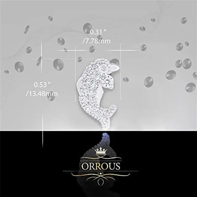 Alt view image 3 of 4 - 18k White Gold Plated Cubic Zirconia Dolphin Stud Earrings by Orrous & Co.