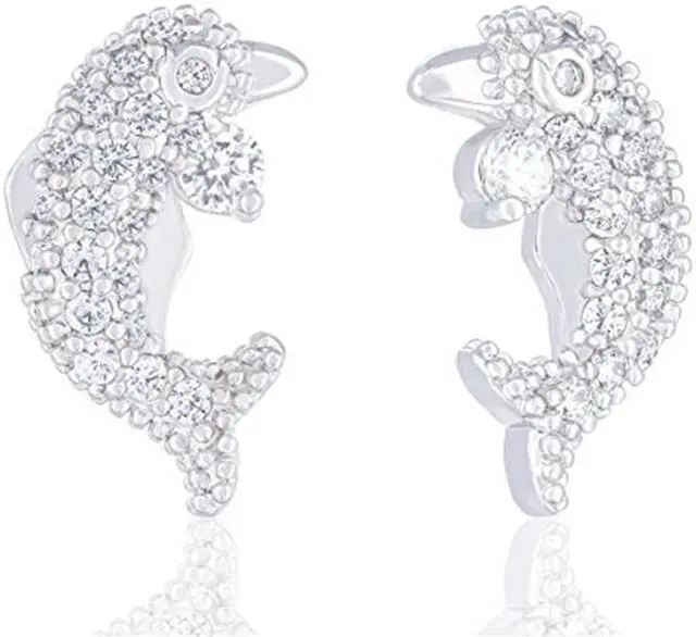 Main image of 18k White Gold Plated Cubic Zirconia Dolphin Stud Earrings by Orrous & Co.