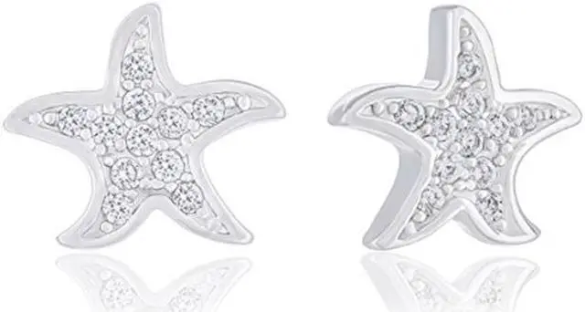 Main image of 18k White Gold Plated Cubic Zirconia Starfish Stud Earrings by ORROUS & CO