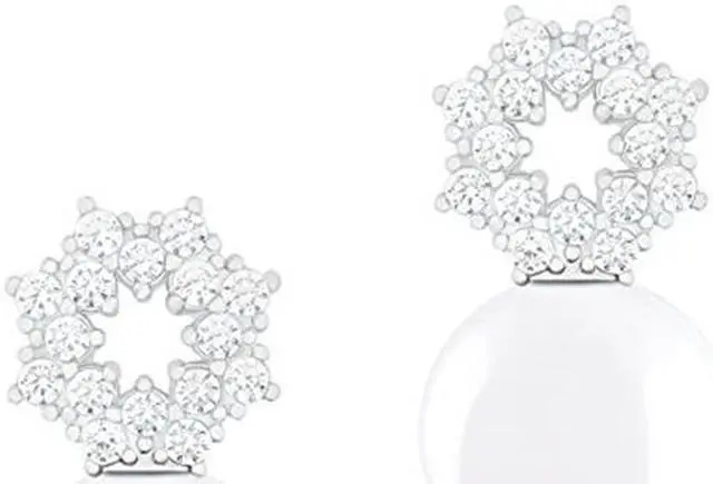 Main image of 18k Gold Plated White Simulated Shell Pearl with Cubic Zirconia Accent Wreath Earrings (9.5-10 mm)