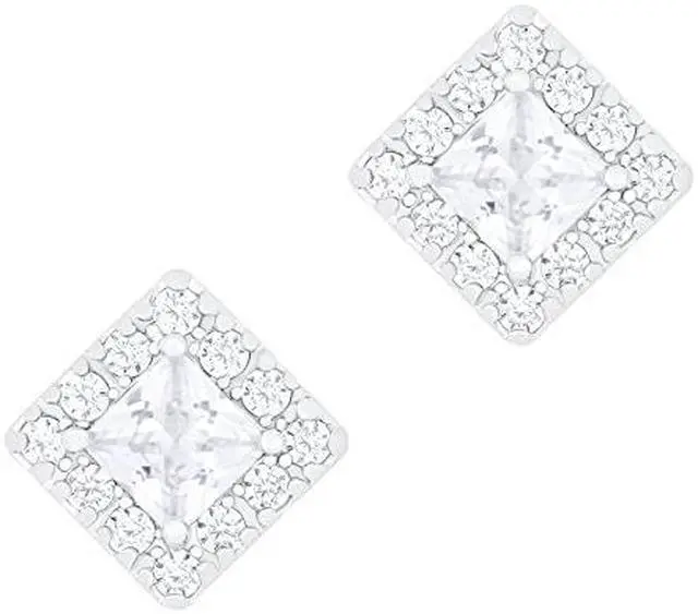 Main image of 18k Gold Plated Solitaire Cubic Zirconia Square Stud Earrings (1.00 carats)