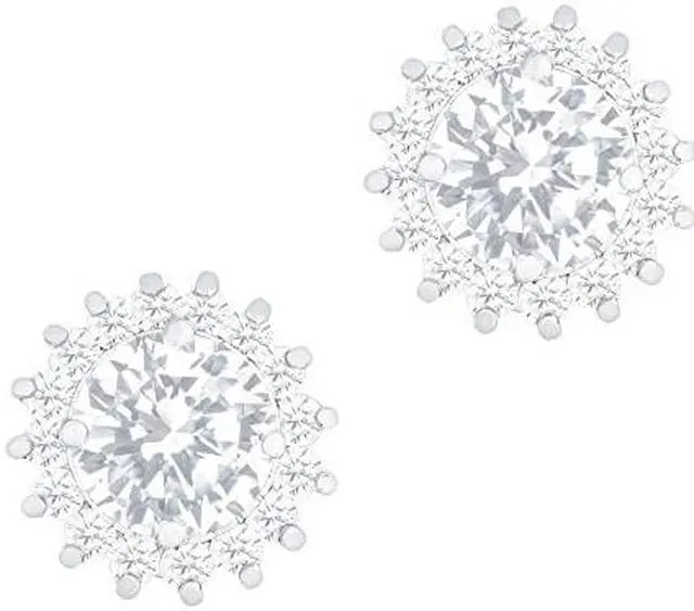 Main image of 18k White Gold Plated Sunflower Solitaire Cubic Zirconia Halo Stud Earrings (3.50 carats)