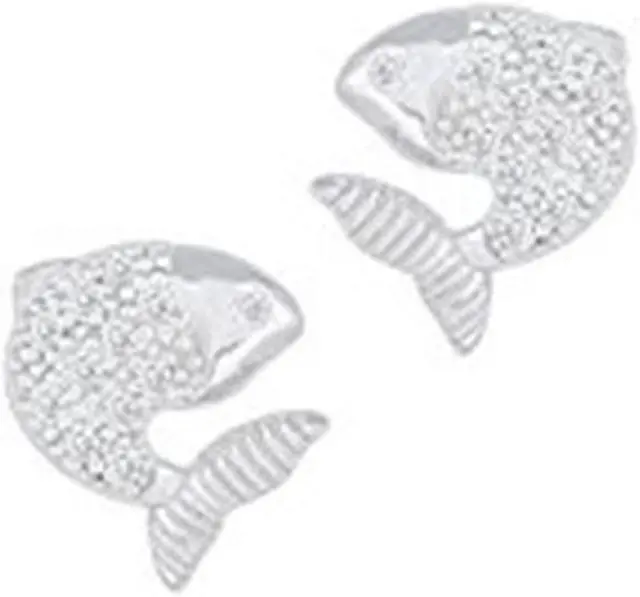Main image of 18k White Gold Plated Cubic Zirconia Fish Stud Earrings by Orrous & Co