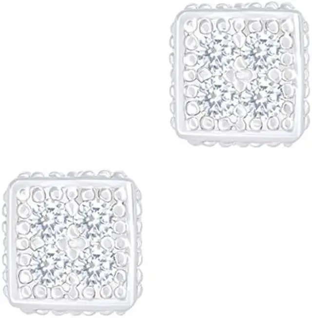 Main image of 18k White Gold Plated Cubic Zirconia Ice Cube Dice Shape Unisex Stud Earrings by Orrous & Co.