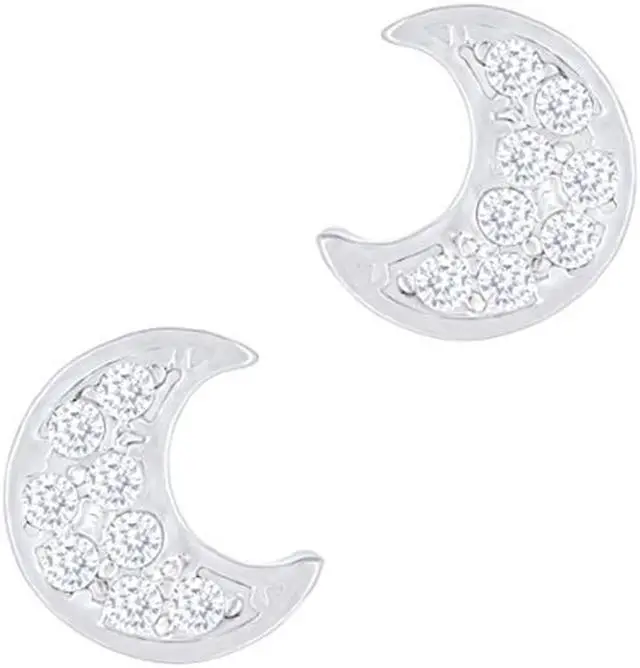 Main image of 18k White Gold Plated Cubic Zirconia Moon Stud Earrings by Orrous & Co.