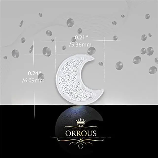 Alt view image 3 of 4 - 18k White Gold Plated Cubic Zirconia Moon Stud Earrings by Orrous & Co.