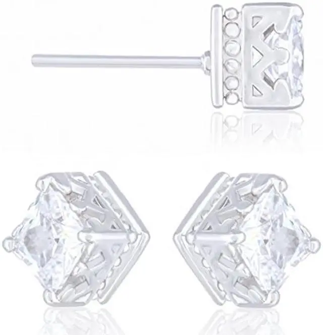 Alt view image 3 of 4 - 18k White Gold Plated Cubic Zirconia Solitaire Square Cubic Stud Earrings (2.00 carats) by Orrous & Co.