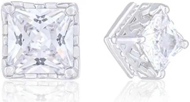 Main image of 18k White Gold Plated Cubic Zirconia Solitaire Square Cubic Stud Earrings (2.00 carats) by Orrous & Co.