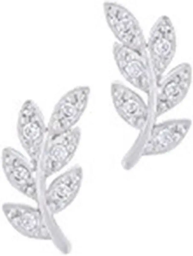 Main image of 18k White Gold Plated Beautiful Leaf Stud Earrings by Orrous & Co