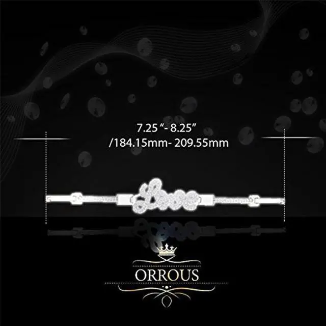 Alt view image 3 of 4 - 18k White Gold Plated Cubic Zirconia CZ "Love" Bracelet by Orrous & Co. (7.25 inches - 8.25 inches)