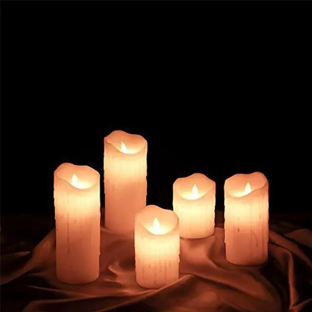 Alt view image 7 of 7 - Etronic Real Wax 3D Dancing Flame Tear Wave Shaped Flickering Flameless Battery Powered LED Pillar Dripless Motion Candle