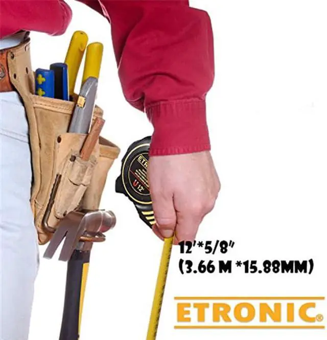 Alt view image 3 of 7 - Etronic 12-Foot-by-5/8-Inch Tape Measure (Auto Lock, Magnetic Hook, Double Sided Blade, Nylon Bond Blade)