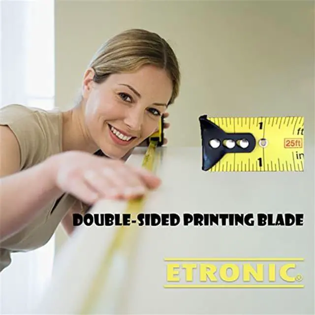 Alt view image 2 of 7 - Etronic 12-Foot-by-5/8-Inch Tape Measure (Auto Lock, Magnetic Hook, Double Sided Blade, Nylon Bond Blade)