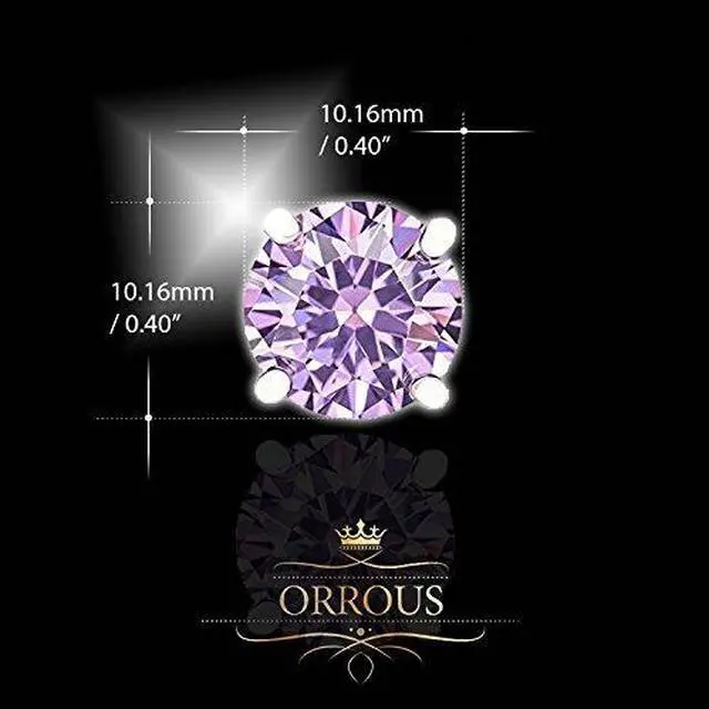 Alt view image 3 of 4 - 18k Gold Plated Round Cubic Zirconia Solitaire Stud Earrings (6.80 carats) - Lavender
