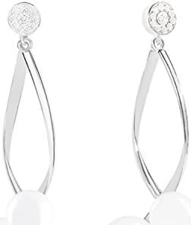 Main image of 18k Gold Plated Round Simulated Shell Pearls with Cubic Zirconia Earrings by Orrous & Co. (18k White Gold Plated)