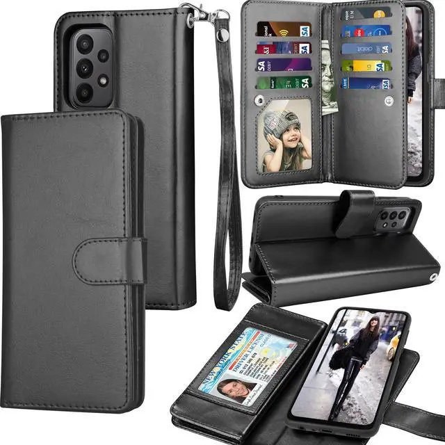 Alt view image 7 of 7 - Galaxy A23 Case, Galaxy A23 5G Wallet Case, Tekcoo Luxury PU Leather Cash Credit Card Slots Holder Carrying Folio Flip Cover [Detachable Magnetic Hard Case] Kickstand for Samsung A23 4G 5G [Black]