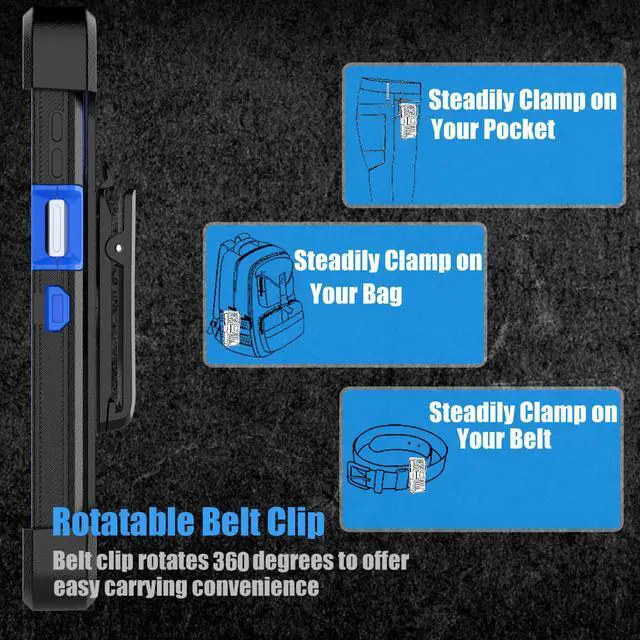 Alt view image 5 of 7 - Tekcoo Case For Motorola Moto G 5G | 2023 Only | XT2313 with [Built-in Screen Protector] Secure Holster Locking Belt Clip [Military Grade 12FT Drop Tested] Full Body Carrying Kickstand Cover [Blue]