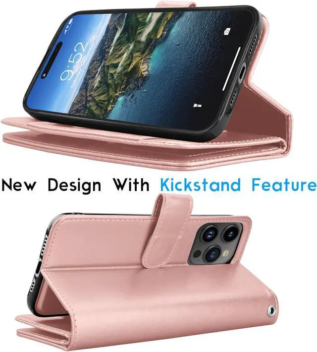 Alt view image 4 of 6 - Tekcoo Wallet Case Compatible with iPhone 15 Plus (6.8 inch) 2023 Luxury ID Cash Credit Card Slots Holder Carrying Pouch Folio Flip PU Leather Cover [Detachable Magnetic Hard Case] Strap [Rose Gold]