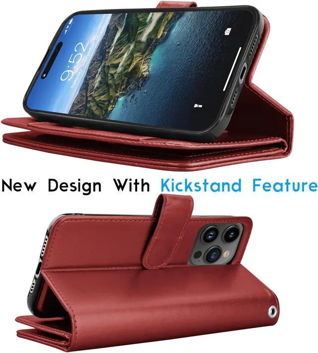 Alt view image 4 of 6 - Tekcoo Wallet Case Compatible with iPhone 15 Plus (6.8 inch) 2023 Luxury ID Cash Credit Card Slots Holder Carrying Pouch Folio Flip PU Leather Cover [Detachable Magnetic Hard Case] with Strap [Red]
