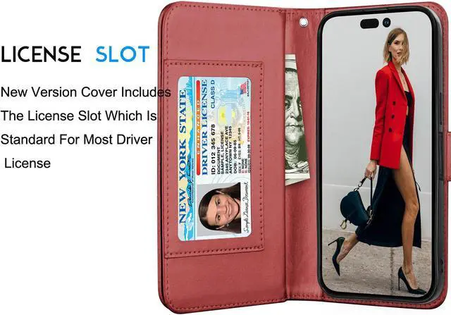 Alt view image 5 of 6 - Tekcoo Wallet Case Compatible with iPhone 15 Plus (6.8 inch) 2023 Luxury ID Cash Credit Card Slots Holder Carrying Pouch Folio Flip PU Leather Cover [Detachable Magnetic Hard Case] with Strap [Red]