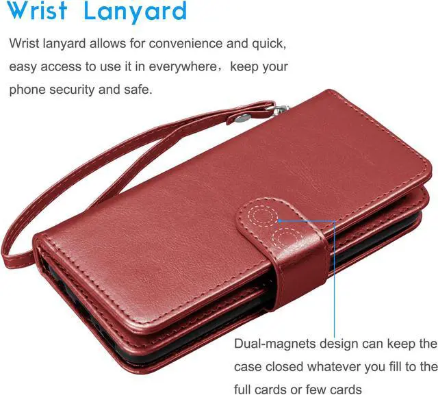 Alt view image 6 of 6 - Tekcoo Wallet Case Compatible with iPhone 15 Plus (6.8 inch) 2023 Luxury ID Cash Credit Card Slots Holder Carrying Pouch Folio Flip PU Leather Cover [Detachable Magnetic Hard Case] with Strap [Red]