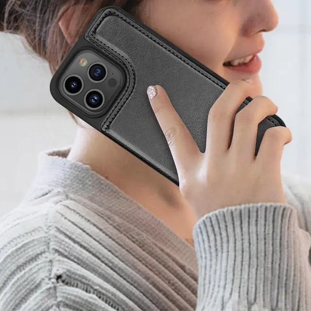 Alt view image 7 of 7 - Tekcoo Wallet Case Compatible For iPhone 15 | 2023 | 6.1 inch | Minimalist Luxury PU Leather ID Cash Credit Card Holder Slots Magnetic Closure Kickstand Folio Flip Slim Protective Cover - Black