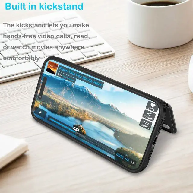 Alt view image 4 of 7 - Tekcoo Wallet Case Compatible For iPhone 15 | 2023 | 6.1 inch | Minimalist Luxury PU Leather ID Cash Credit Card Holder Slots Magnetic Closure Kickstand Folio Flip Slim Protective Cover - Black