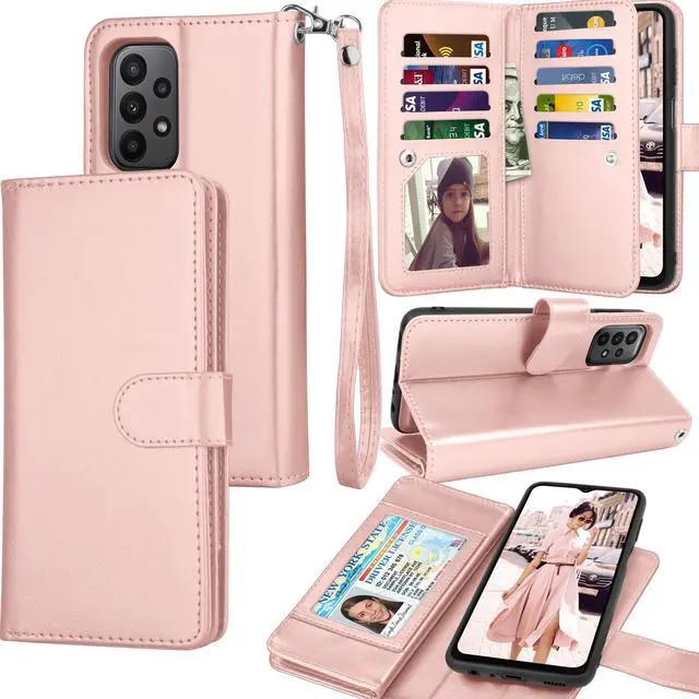 Main image of Galaxy A23 Case, Galaxy A23 5G Wallet Case, Tekcoo Luxury PU Leather Cash Credit Card Slots Holder Carrying Folio Flip Cover [Detachable Magnetic Hard Case] Kickstand for Samsung A23 [Rose Gold]