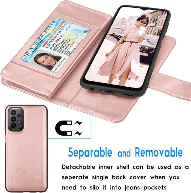 Alt view image 3 of 6 - Galaxy A23 Case, Galaxy A23 5G Wallet Case, Tekcoo Luxury PU Leather Cash Credit Card Slots Holder Carrying Folio Flip Cover [Detachable Magnetic Hard Case] Kickstand for Samsung A23 [Rose Gold]