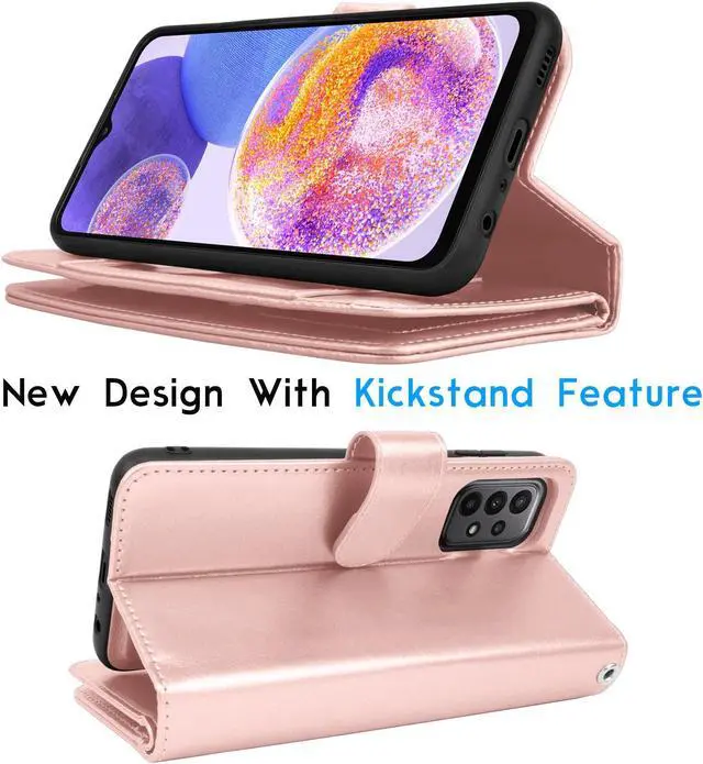 Alt view image 4 of 6 - Galaxy A23 Case, Galaxy A23 5G Wallet Case, Tekcoo Luxury PU Leather Cash Credit Card Slots Holder Carrying Folio Flip Cover [Detachable Magnetic Hard Case] Kickstand for Samsung A23 [Rose Gold]